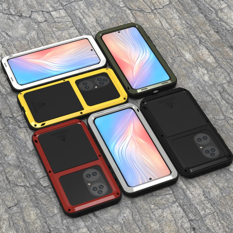 For Huawei P50 Pro LOVE MEI Metal Shockproof Water-resistant Dustproof Protective Phone Case without Glass(Red)
