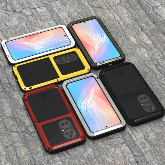 For Huawei P50 Pro LOVE MEI Metal Shockproof Water-resistant Dustproof Protective Phone Case without Glass(Red)