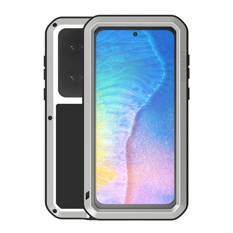 For Huawei P50 LOVE MEI Metal Shockproof Water-resistant Dustproof Protective Phone Case with Glass(Silver)