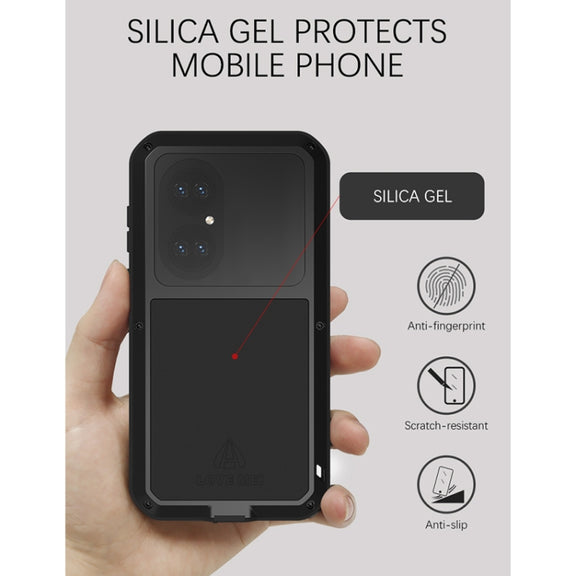 For Huawei P50 LOVE MEI Metal Shockproof Water-resistant Dustproof Protective Phone Case with Glass(Silver)