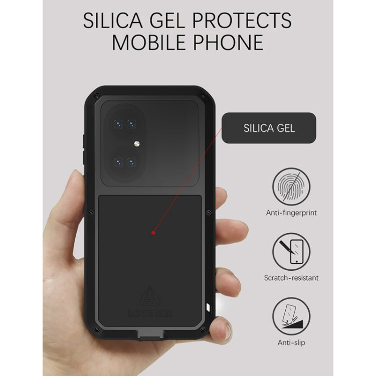 For Huawei P50 LOVE MEI Metal Shockproof Water-resistant Dustproof Protective Phone Case with Glass(Silver)