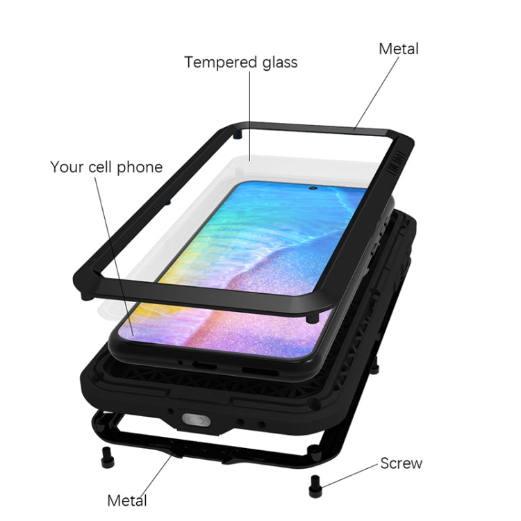For Huawei P50 LOVE MEI Metal Shockproof Water-resistant Dustproof Protective Phone Case with Glass(Red)