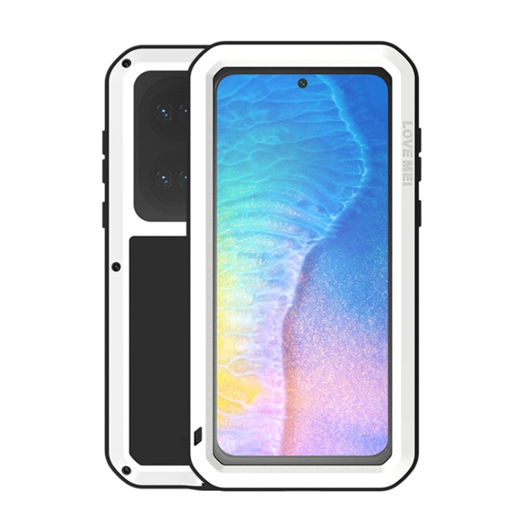 For Huawei P50 LOVE MEI Metal Shockproof Water-resistant Dustproof Protective Phone Case with Glass(White)