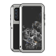 For Samsung Galaxy S21 FE LOVE MEI Metal Shockproof Water-resistant Dustproof Protective Phone Case with Glass(Silver)