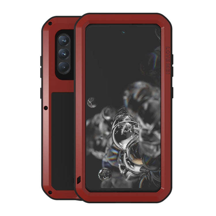 For Samsung Galaxy S21 FE LOVE MEI Metal Shockproof Water-resistant Dustproof Protective Phone Case with Glass(Red)