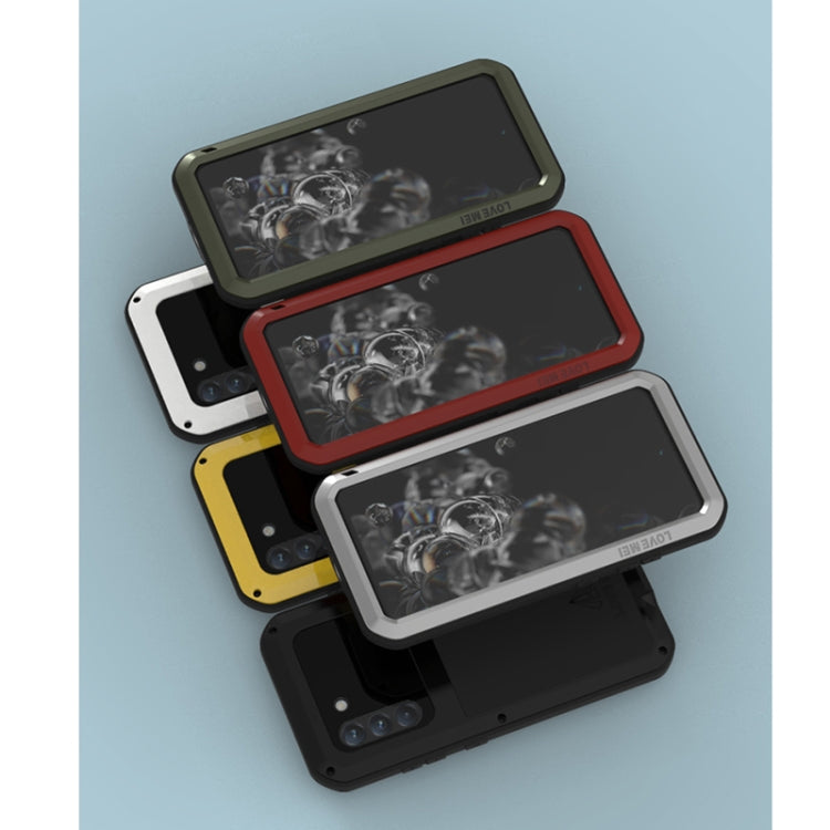 For Samsung Galaxy S21 FE LOVE MEI Metal Shockproof Water-resistant Dustproof Protective Phone Case with Glass(Yellow)