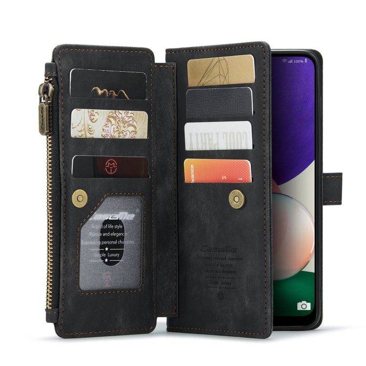 For Samsung Galaxy A22 5G CaseMe-C30 Multifunctional Horizontal Flip PU + TPU Phone Case(Black)