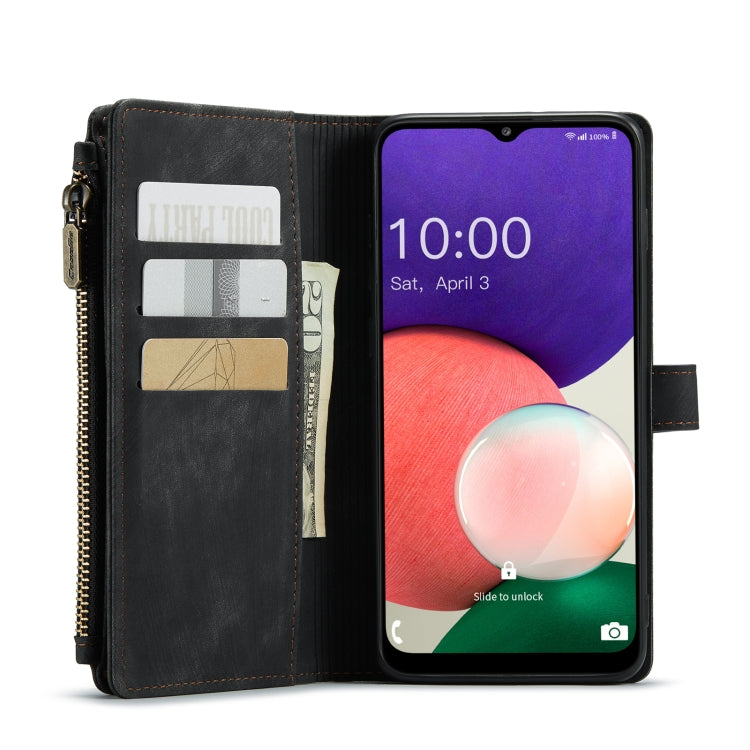 For Samsung Galaxy A22 5G CaseMe-C30 Multifunctional Horizontal Flip PU + TPU Phone Case(Black)