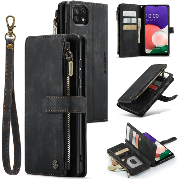 For Samsung Galaxy A22 5G CaseMe-C30 Multifunctional Horizontal Flip PU + TPU Phone Case(Black)