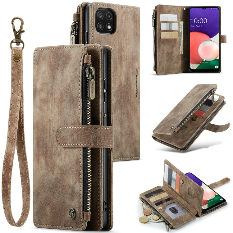 For Samsung Galaxy A22 5G CaseMe-C30 Multifunctional Horizontal Flip PU + TPU Phone Case(Brown)