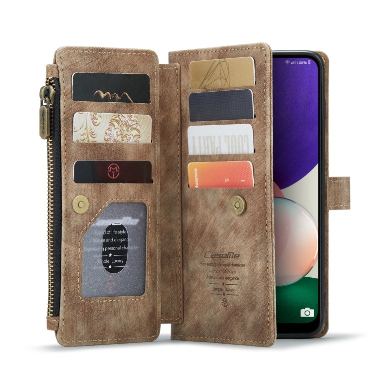 For Samsung Galaxy A22 5G CaseMe-C30 Multifunctional Horizontal Flip PU + TPU Phone Case(Brown)