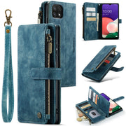 For Samsung Galaxy A22 5G CaseMe-C30 Multifunctional Horizontal Flip PU + TPU Phone Case(Blue)