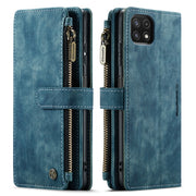 For Samsung Galaxy A22 5G CaseMe-C30 Multifunctional Horizontal Flip PU + TPU Phone Case(Blue)