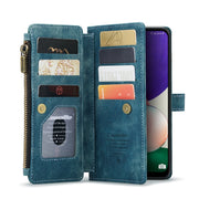 For Samsung Galaxy A22 5G CaseMe-C30 Multifunctional Horizontal Flip PU + TPU Phone Case(Blue)