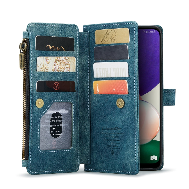 For Samsung Galaxy A22 5G CaseMe-C30 Multifunctional Horizontal Flip PU + TPU Phone Case(Blue)