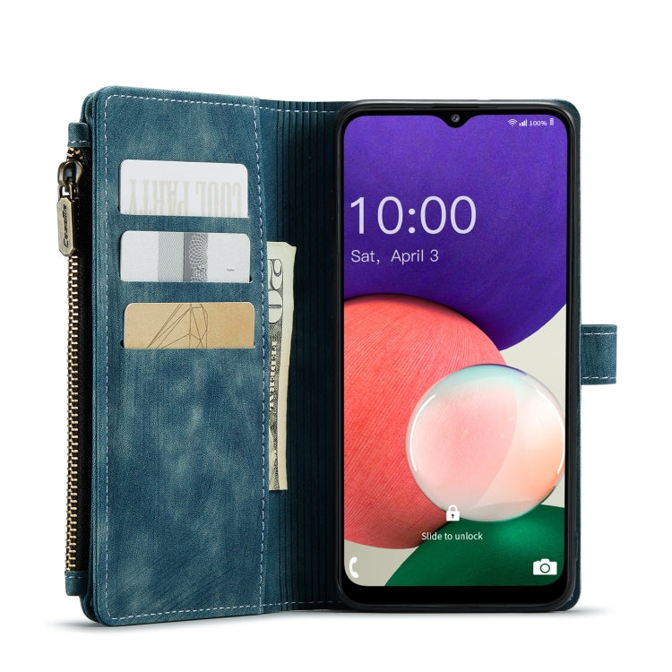 For Samsung Galaxy A22 5G CaseMe-C30 Multifunctional Horizontal Flip PU + TPU Phone Case(Blue)