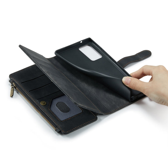 For Samsung Galaxy Note20 CaseMe-C30 Multifunctional Horizontal Flip PU + TPU Phone Case(Black)