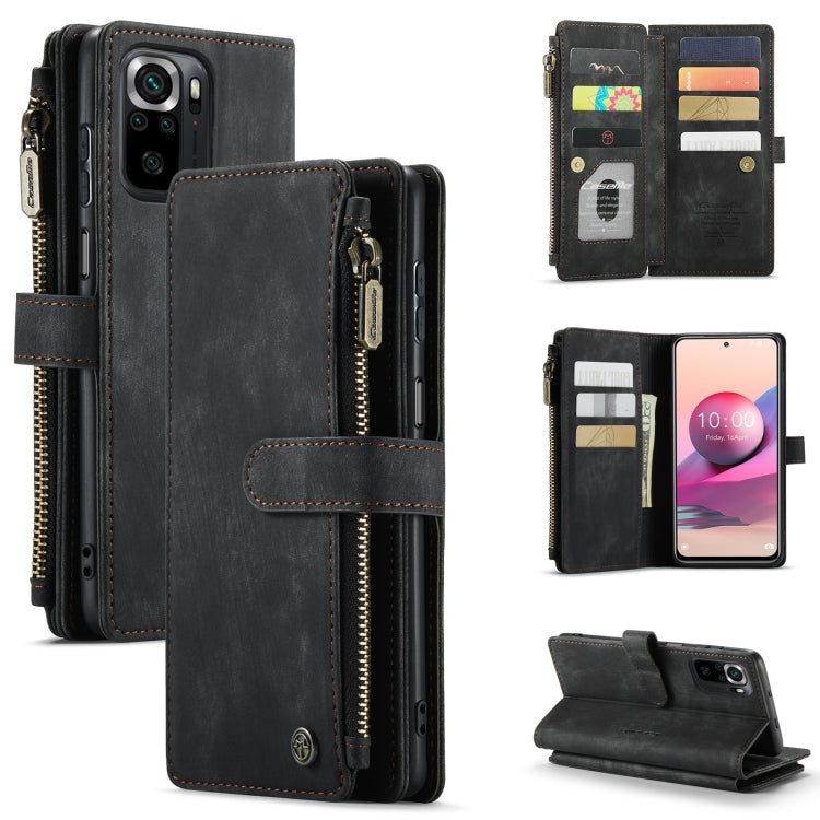 For Xiaomi Redmi Note 10 4G / Redmi Note 10S CaseMe-C30 Multifunctional Horizontal Flip PU + TPU Phone Case(Black)