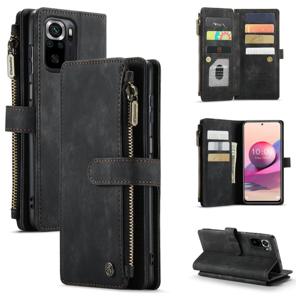 For Xiaomi Redmi Note 10 4G / Redmi Note 10S CaseMe-C30 Multifunctional Horizontal Flip PU + TPU Phone Case(Black)