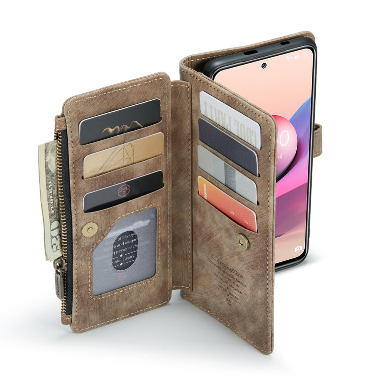 For Xiaomi Redmi Note 10 4G / Redmi Note 10S CaseMe-C30 Multifunctional Horizontal Flip PU + TPU Phone Case(Brown)