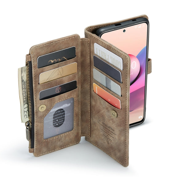 For Xiaomi Redmi Note 10 4G / Redmi Note 10S CaseMe-C30 Multifunctional Horizontal Flip PU + TPU Phone Case(Brown)