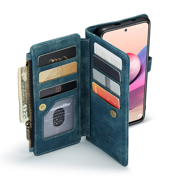 For Xiaomi Redmi Note 10 4G / Redmi Note 10S CaseMe-C30 Multifunctional Horizontal Flip PU + TPU Phone Case(Blue)