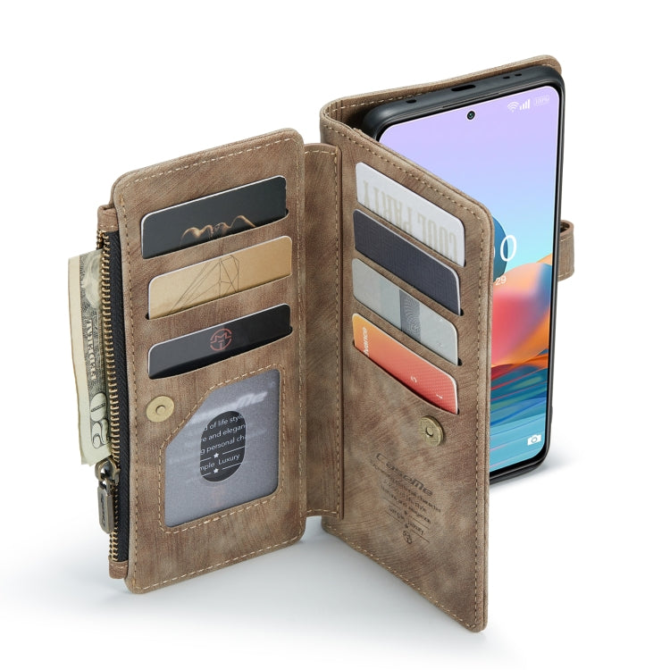 For Xiaomi Redmi Note 10 Pro 4G / Redmi Note 10 Pro Max CaseMe-C30 Multifunctional Horizontal Flip PU + TPU Phone Case(Brown)