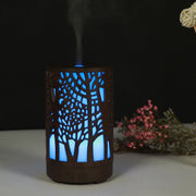 USB 200ml Hollow-out Forest Pattern Wooden Essential Oil Aromatherapy Machine Ultrasonic Humidifier Automatic Alcohol Sprayer(Dark Brown-3)