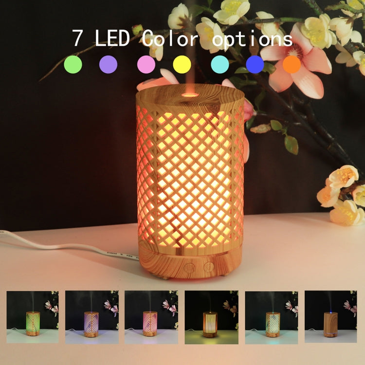 USB 200ml Hollow-out Forest Pattern Wooden Essential Oil Aromatherapy Machine Ultrasonic Humidifier Automatic Alcohol Sprayer(Light Brown-2)