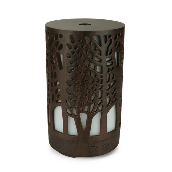 200ml Hollow-out Forest Pattern Wooden Essential Oil Aromatherapy Machine Ultrasonic Humidifier Automatic Alcohol Sprayer, Plug Specification:US Plug(Dark Brown-3)