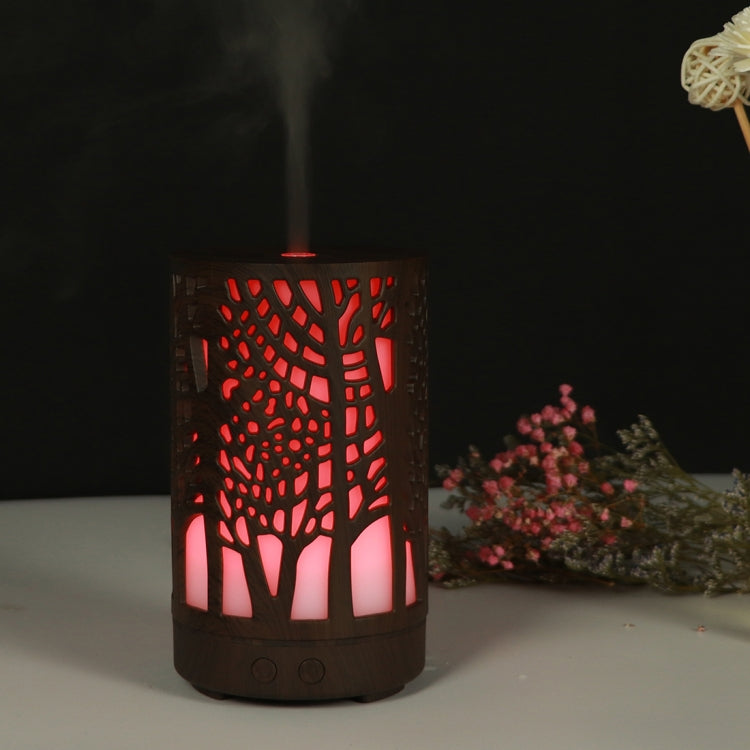 200ml Hollow-out Forest Pattern Wooden Essential Oil Aromatherapy Machine Ultrasonic Humidifier Automatic Alcohol Sprayer, Plug Specification:US Plug(Dark Brown-3)