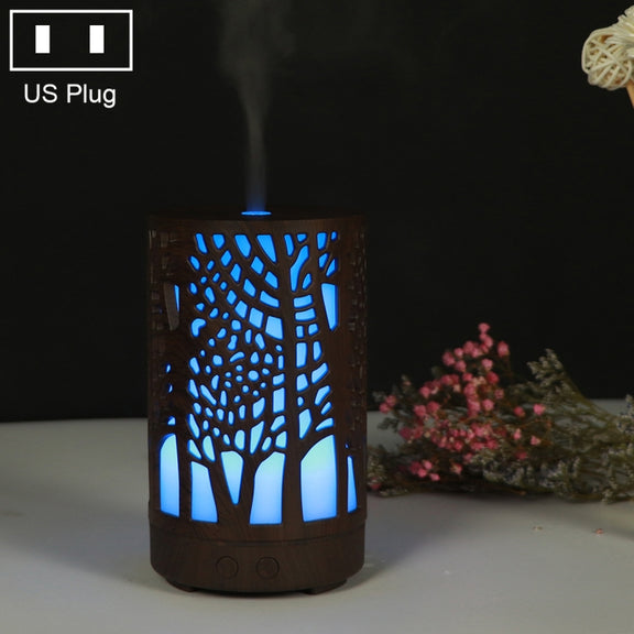 200ml Hollow-out Forest Pattern Wooden Essential Oil Aromatherapy Machine Ultrasonic Humidifier Automatic Alcohol Sprayer, Plug Specification:US Plug(Dark Brown-3)