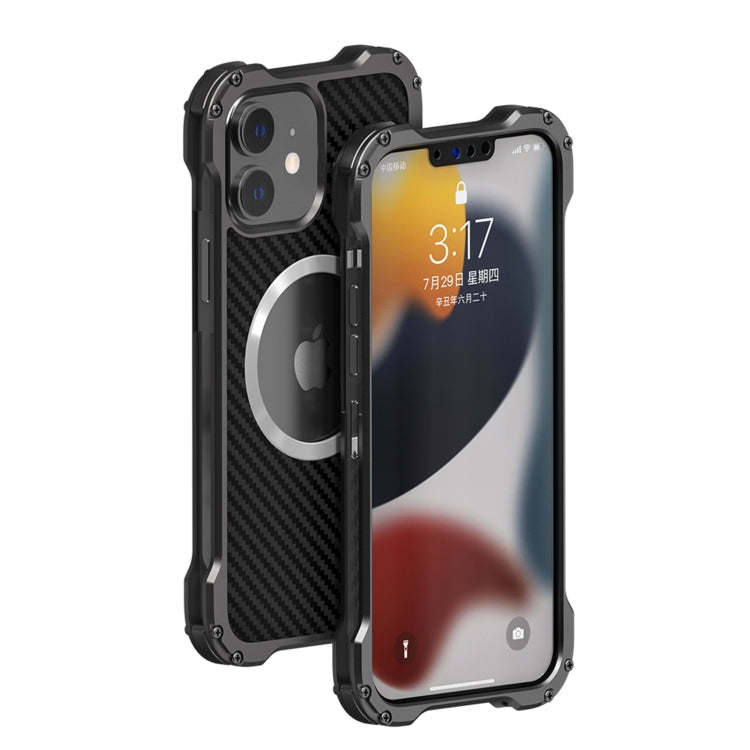 For iPhone 12 R-JUST RJ51 Hollow Shockproof Metal Protective Phone Case (Dark Grey)