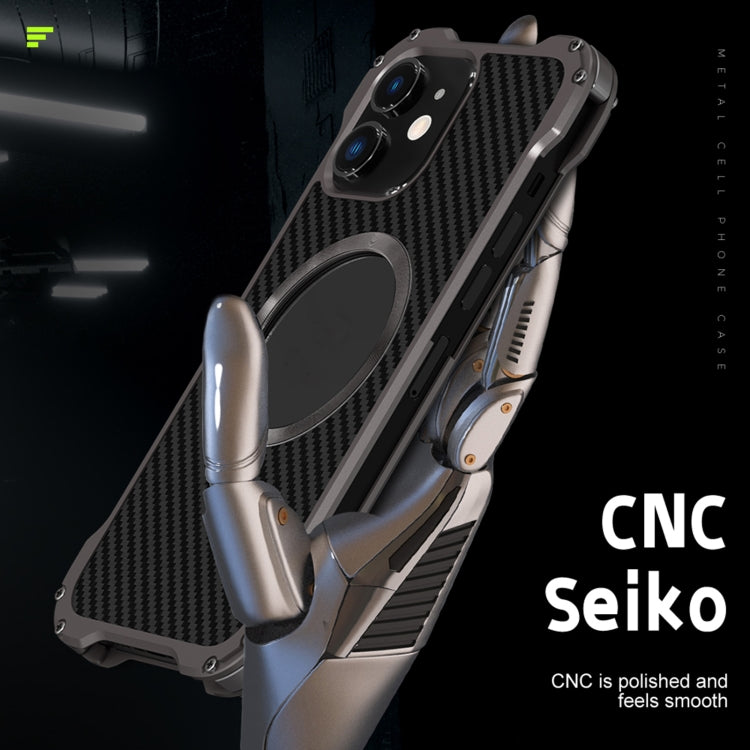 For iPhone 12 Pro Max R-JUST RJ51 Hollow Shockproof Metal Protective Phone Case(Dark Grey)
