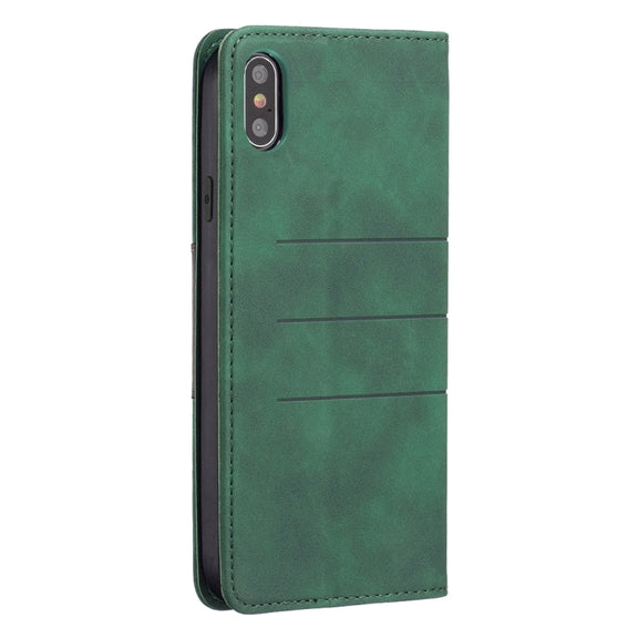 For iPhone X / XS Magnetic Splicing Leather Phone Case(Green)