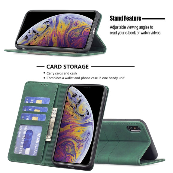 For iPhone X / XS Magnetic Splicing Leather Phone Case(Green)