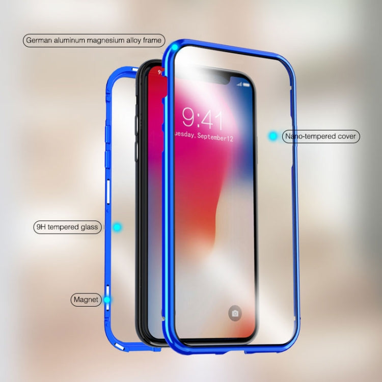 For iPhone XR Ultra Slim Double Sides Magnetic Adsorption Angular Frame Tempered Glass Magnet Flip Case(Black)