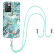 For Xiaomi Redmi 10 Electroplating Splicing Marble TPU Phone Case with Lanyard(Blue)