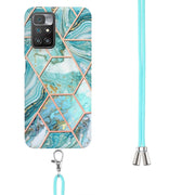 For Xiaomi Redmi 10 Electroplating Splicing Marble TPU Phone Case with Lanyard(Blue)