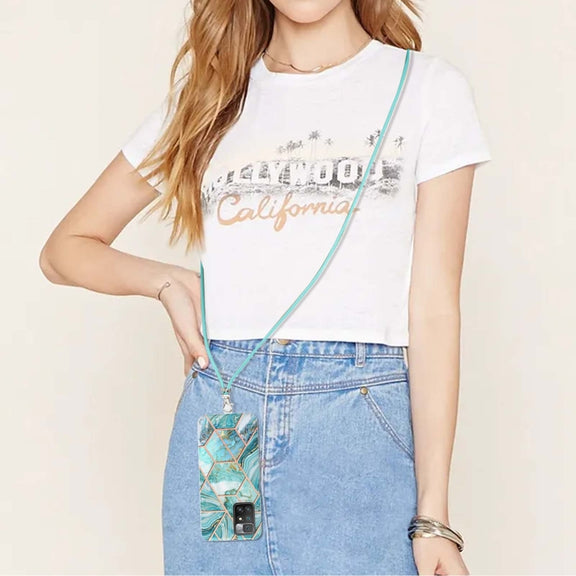 For Xiaomi Redmi 10 Electroplating Splicing Marble TPU Phone Case with Lanyard(Blue)