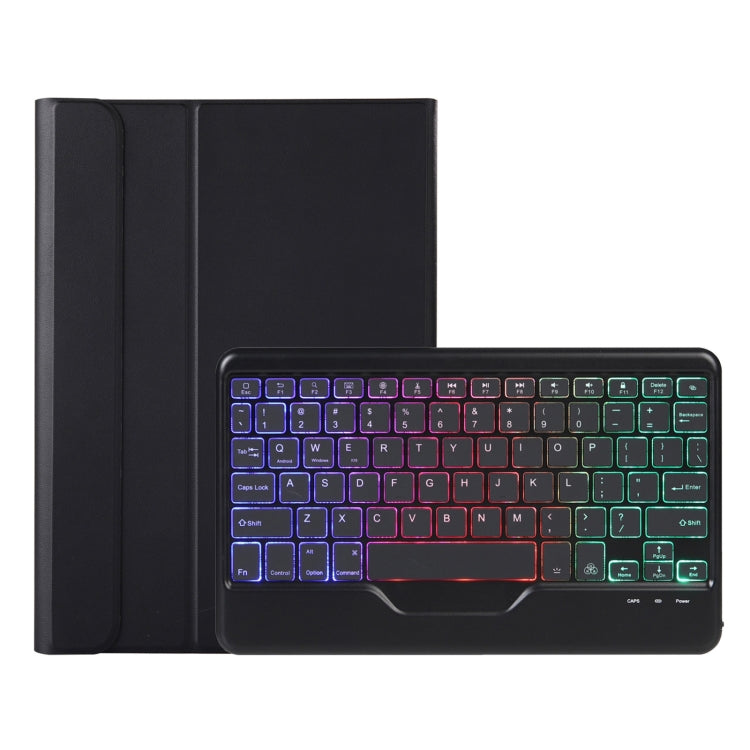 AHV7-BS Lambskin Texture Tri-color Backlight Bluetooth Keyboard Leather Tablet Case For Honor Tablet V7 Pro(Black)