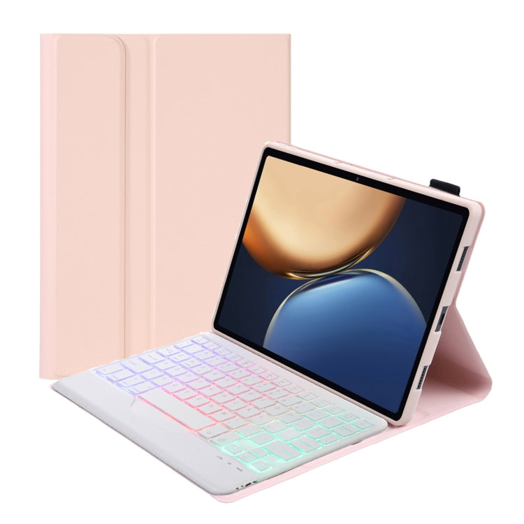 AHV7-BS Lambskin Texture Tri-color Backlight Bluetooth Keyboard Leather Tablet Case For Honor Tablet V7 Pro(Pink)