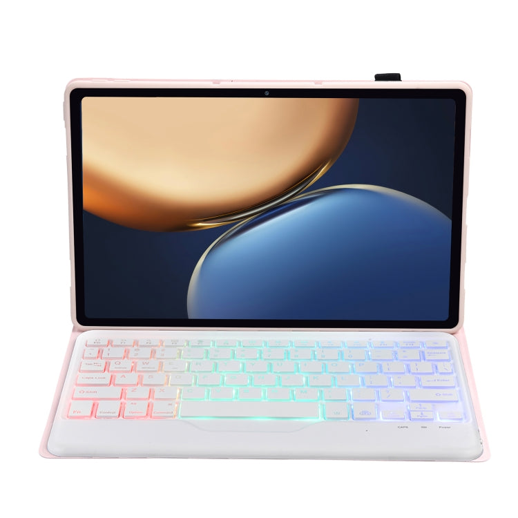 AHV7-BS Lambskin Texture Tri-color Backlight Bluetooth Keyboard Leather Tablet Case For Honor Tablet V7 Pro(Pink)