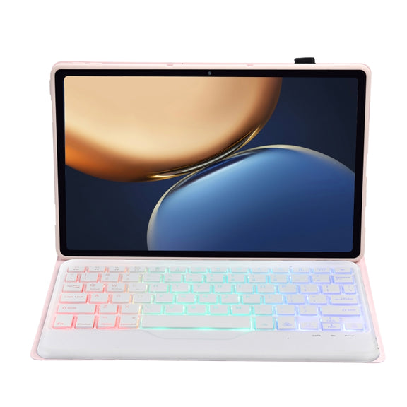 AHV7-BS Lambskin Texture Tri-color Backlight Bluetooth Keyboard Leather Tablet Case For Honor Tablet V7 Pro(Pink)