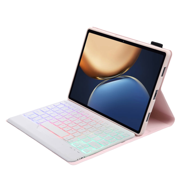 AHV7-BS Lambskin Texture Tri-color Backlight Bluetooth Keyboard Leather Tablet Case For Honor Tablet V7 Pro(Pink)