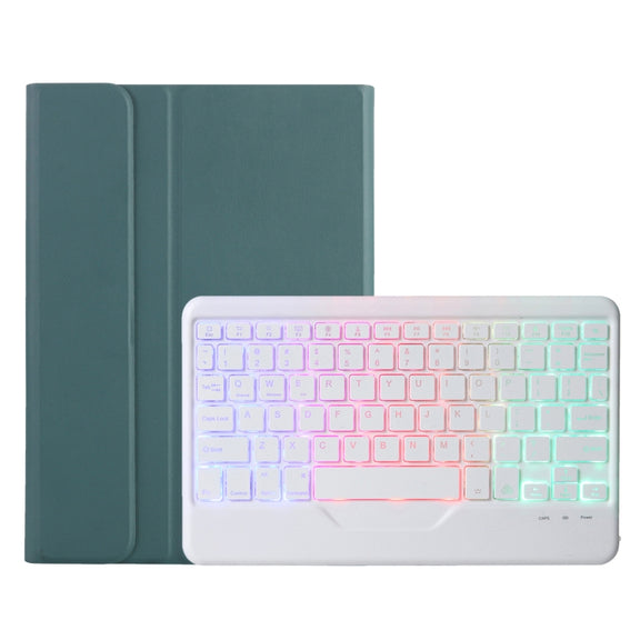 AHV7-BS Lambskin Texture Tri-color Backlight Bluetooth Keyboard Leather Tablet Case For Honor Tablet V7 Pro(Dark Green)