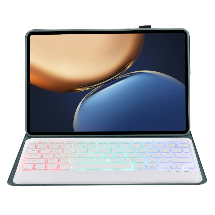 AHV7-BS Lambskin Texture Tri-color Backlight Bluetooth Keyboard Leather Tablet Case For Honor Tablet V7 Pro(Dark Green)
