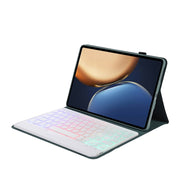 AHV7-BS Lambskin Texture Tri-color Backlight Bluetooth Keyboard Leather Tablet Case For Honor Tablet V7 Pro(Dark Green)