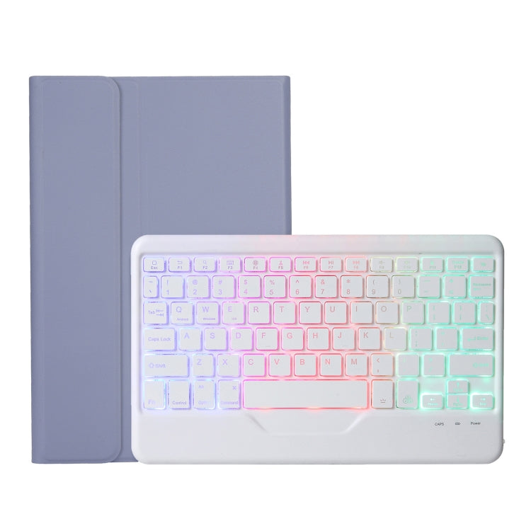 AHV7-BS Lambskin Texture Tri-color Backlight Bluetooth Keyboard Leather Tablet Case For Honor Tablet V7 Pro(Purple)