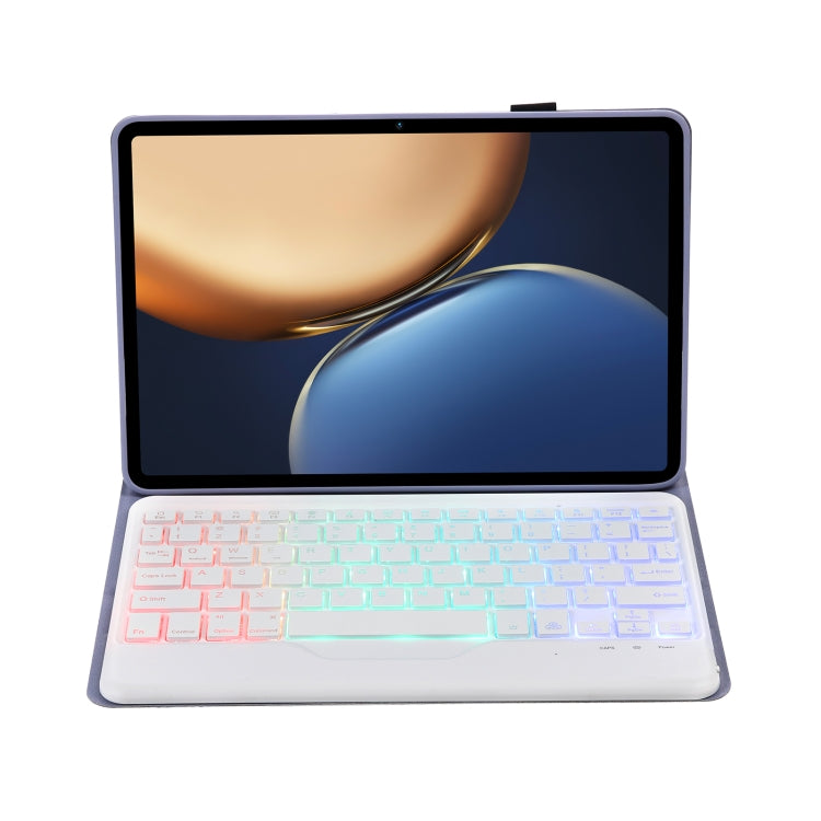 AHV7-BS Lambskin Texture Tri-color Backlight Bluetooth Keyboard Leather Tablet Case For Honor Tablet V7 Pro(Purple)